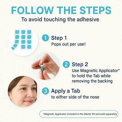 Step-by-step guide on using a magnetic applicator for adhesive application, with a focus on avoiding direct contact with the adhesive.