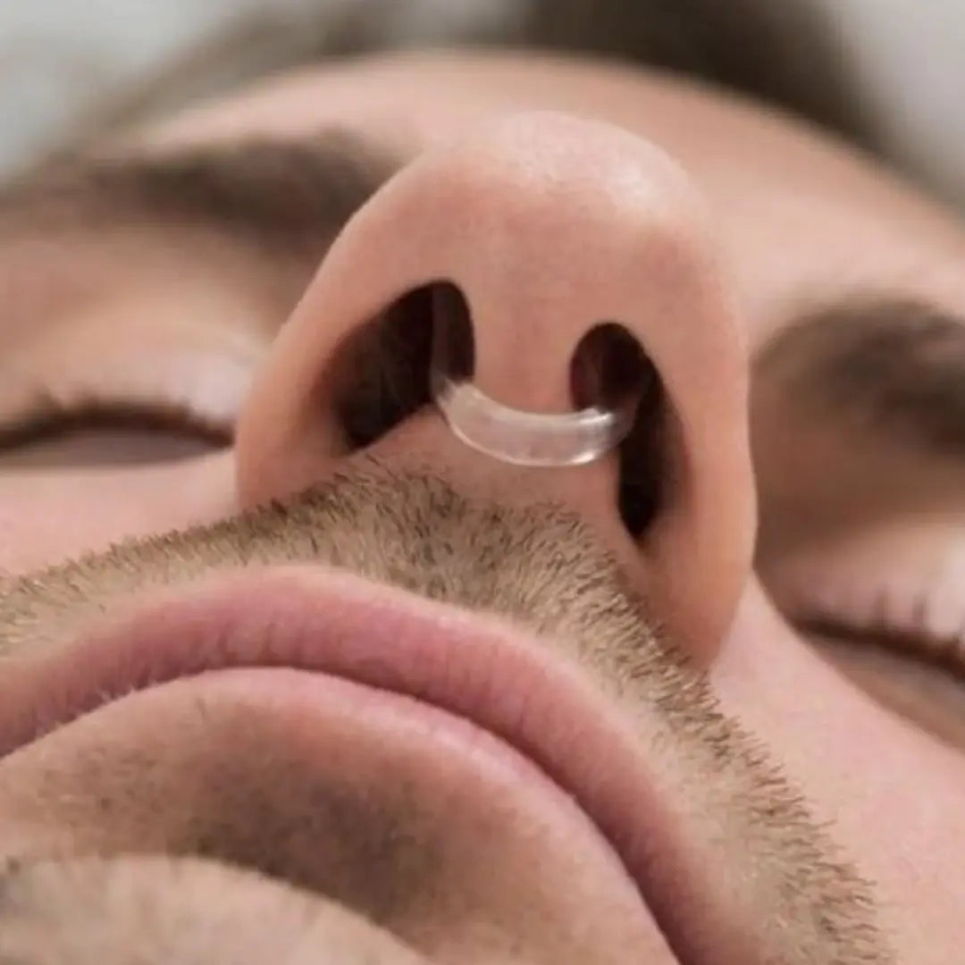 Close-up of a person wearing an internal nasal dilator